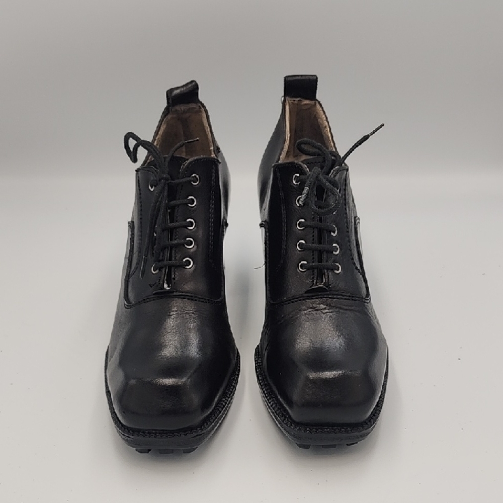 BRONX by Dijkmans Black Leather Block Heel Oxfords • Lug Sole Size 37 - Picture 4 of 7